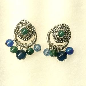 Vintage Silver Green Dangle Earrings